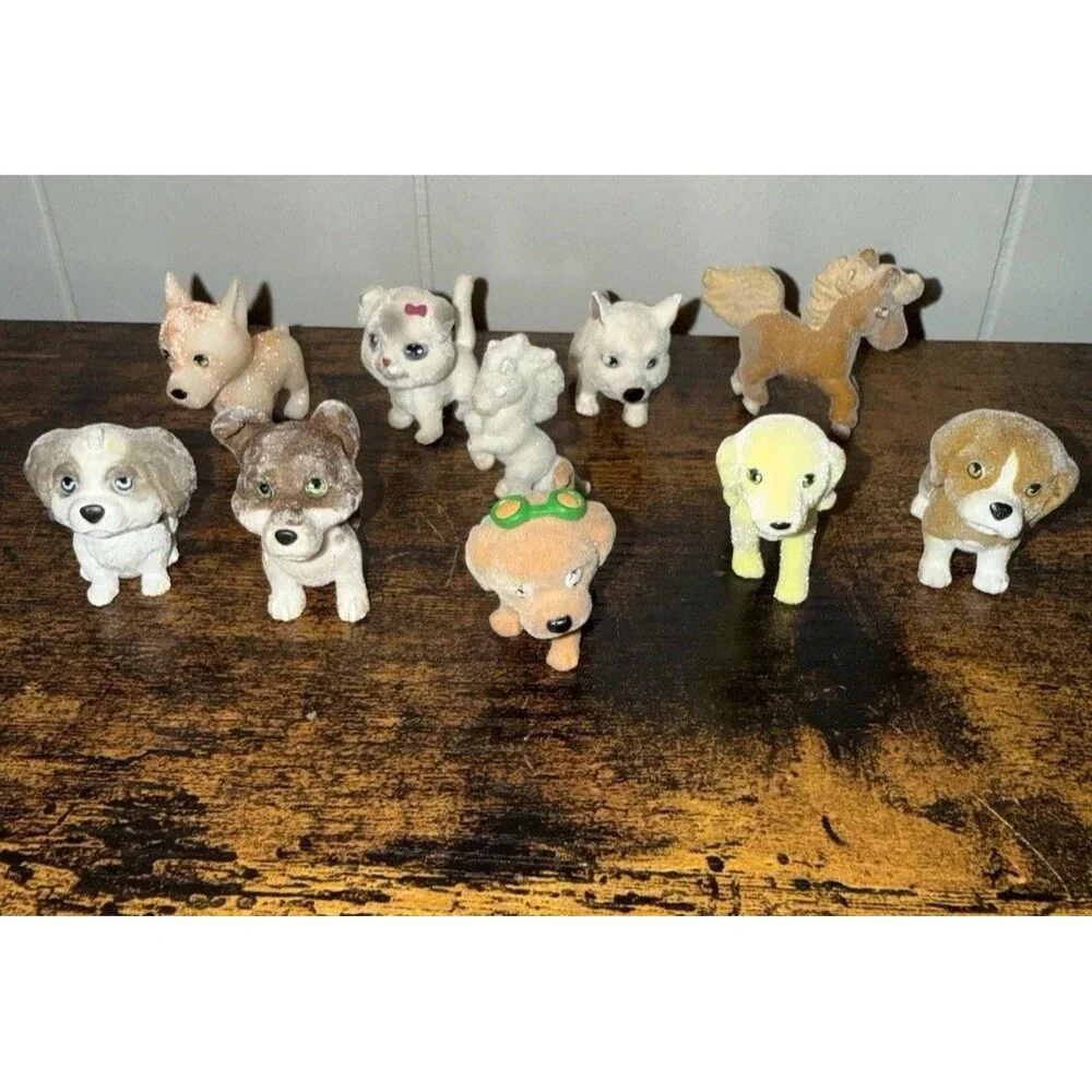 Puppy In My Pocket Toys Lot of 10 Dogs Horse Cat Flocked Miniatures Collectible